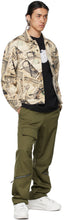 424 Beige Denim Money Print Classic Trucker Jacket