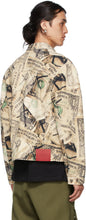 424 Beige Denim Money Print Classic Trucker Jacket
