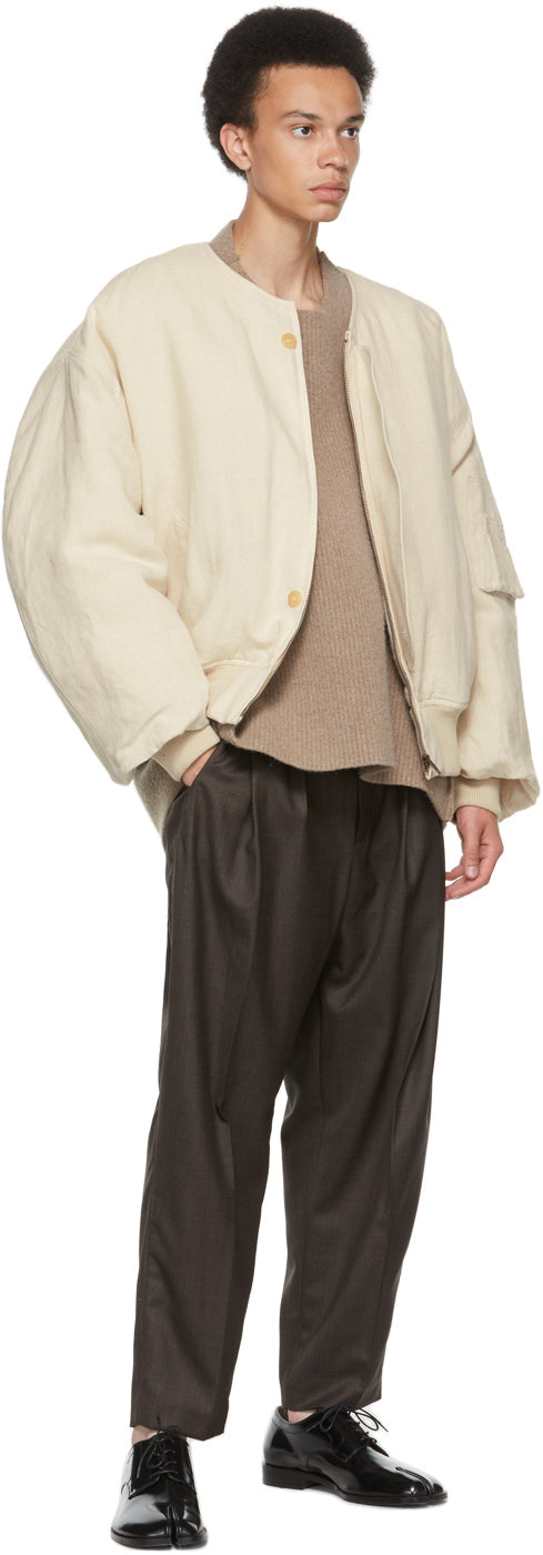 Hed Mayner Beige Linen Bomber Jacket