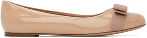 Salvatore Ferragamo Beige Patent Varina Ballerina Flats