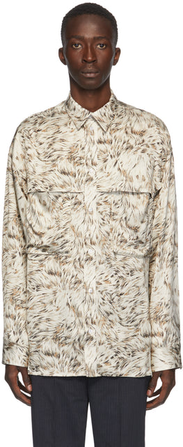 Opening Ceremony Beige Satin Fur Shirt - Cérémonie d'ouverture Chemise de fourrure Satin Beige - 개회식 베이지 새틴 모피 셔츠