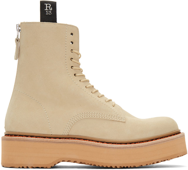 R13 Beige Single Stack Boots - Bottes de pile simple beige r13 - R13 베이지 색 단일 스택 부츠