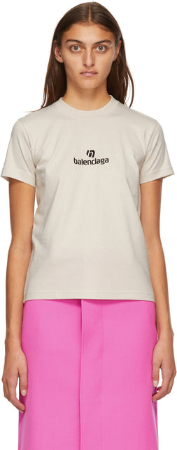 Balenciaga Beige Sponsor Logo T-Shirt