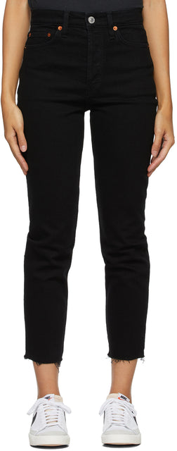 Re/Done Black 90s High-Rise Ankle Crop Jeans - Re / FAIT NOIR 90 SUR LES JEANS DE CHAISSE DE CHAISSE HAUTE RESUME - RE / 완료 블랙 90S 고층 발목 자르기 청바지