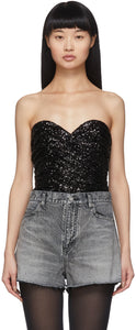 Saint Laurent Black All-Over Sequinned Bustier