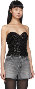 Saint Laurent Black All-Over Sequinned Bustier