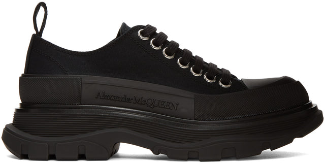 Alexander McQueen Black Canvas Tread Slick Platform Low Sneakers