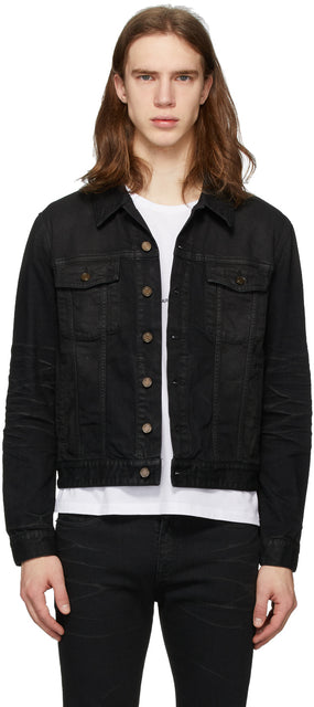 Saint Laurent Black Coated Classic Denim Jacket - Veste en jean classique classique de Saint Laurent noir - 세인트 로트 블랙 코팅 클래식 데님 재킷