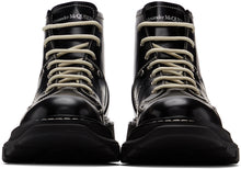Alexander McQueen Black Contrast Stitch Tread Lace-Up Boots