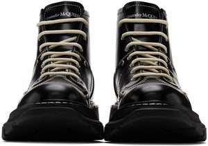 Alexander McQueen Black Contrast Stitch Tread Lace-Up Boots