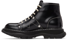 Alexander McQueen Black Contrast Stitch Tread Lace-Up Boots