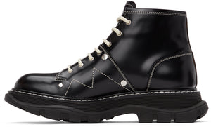 Alexander McQueen Black Contrast Stitch Tread Lace-Up Boots