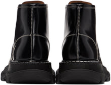 Alexander McQueen Black Contrast Stitch Tread Lace-Up Boots