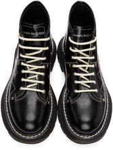 Alexander McQueen Black Contrast Stitch Tread Lace-Up Boots