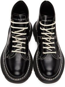Alexander McQueen Black Contrast Stitch Tread Lace-Up Boots