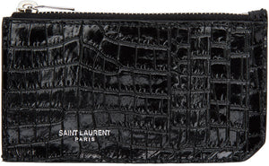 Saint Laurent Black Croc Fragment Card Holder