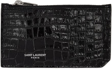 Saint Laurent Black Croc Fragment Zipped Card Holder