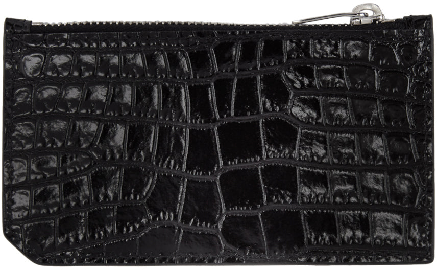 Saint Laurent Black Croc Fragment Zipped Card Holder - Saint Laurent Titulaire de la carte zippée à fragment de croc noir - 세인트 라이 렌트 블랙 Croc 조각 지퍼 카드 홀더