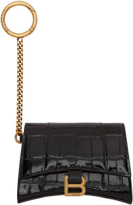 Balenciaga Black Croc Hourglass Card Holder - BALENCIAGA NOIR CROC HELLIGRAS - Balenciaga Black Croc 모래 시계 카드 홀더