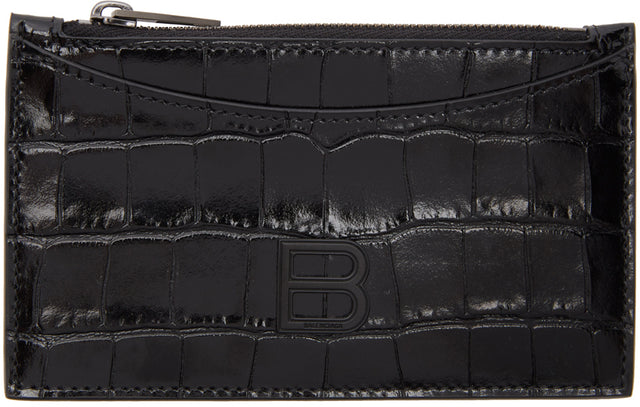 Balenciaga Black Croc Hourglass Zip Card Holder - BALENCIAGA NOIR CROC SRUCLE Titulaire de la carte zip - Balenciaga Black Croc 모래 시계 우편 카드 홀더