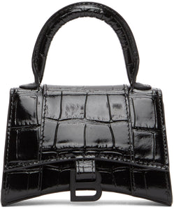 Balenciaga Black Croc Mini Hourglass Bag