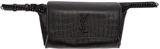 Saint Laurent Black Croc Niki Belt Bag