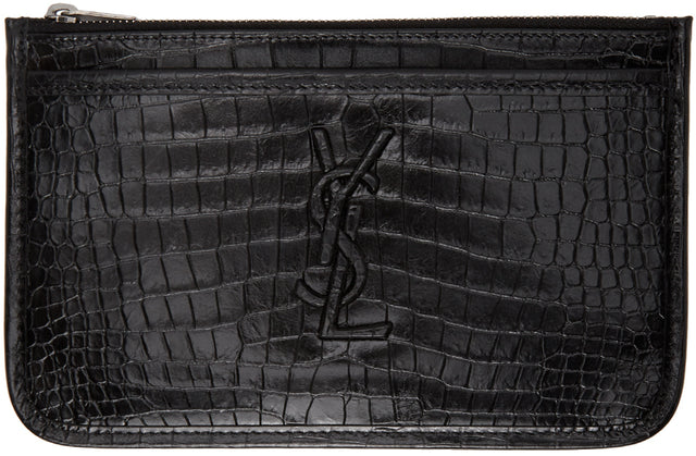 Saint Laurent Black Croc Niki Bill Pouch