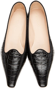 Brock Collection Black Croc Pointed Flats - Collection Brock Croc noir Croc pointus - Brock Collection 블랙 악어가 뾰족한 아파트를 가리켰습니다