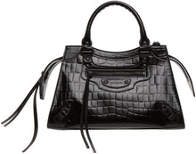 Balenciaga Black Croc Small Neo Classic Top Handle Bag