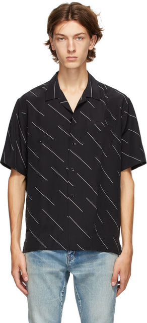 Saint Laurent Black Diagonal Stripe Short Sleeve Shirt - Saint Laurent Chemise à manches courtes en diagonale noire - 세인트 라이 렌트 블랙 대각선 스트라이프 짧은 소매 셔츠