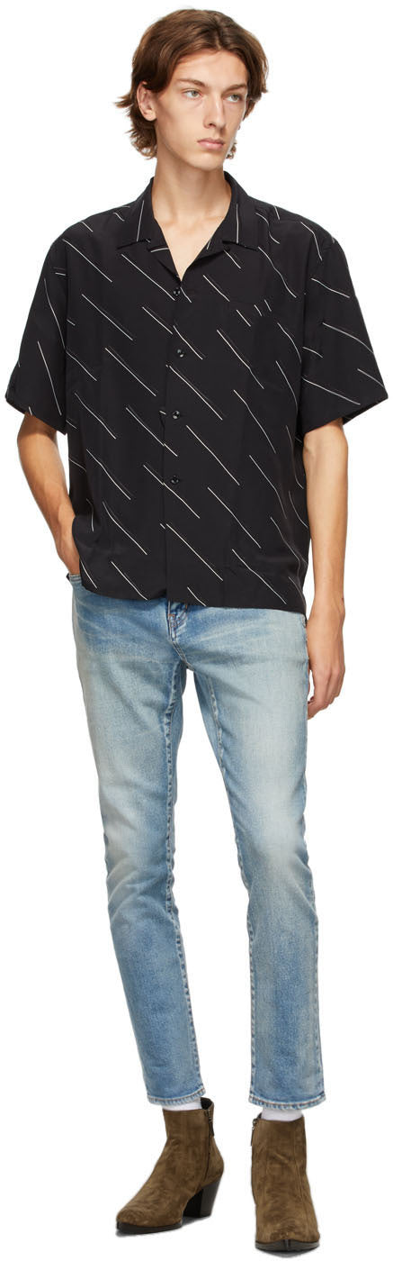 Saint Laurent Black Diagonal Stripe Short Sleeve Shirt