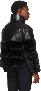 Moncler Black Down Faux-Fur Logo-Dec Jacket