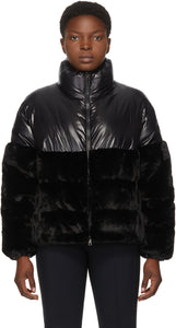 Moncler Black Down Faux-Fur Logo-Dec Jacket