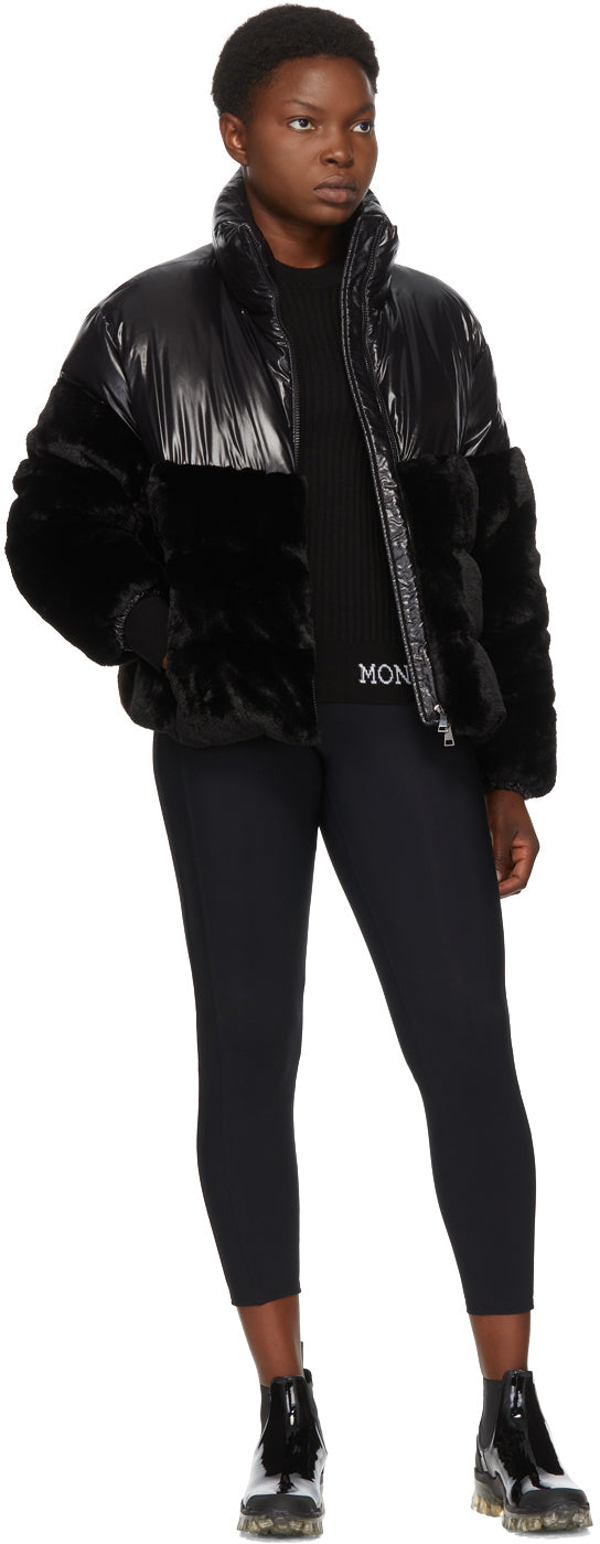 Moncler Black Down Faux-Fur Logo-Dec Jacket - Moncler Black Down Faux-Fur Logo-déc. - MONCLER BLACK DOWN 가짜 모피 로고 - DEC 재킷