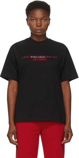 Opening Ceremony Black Embroidered Text Logo T-Shirt