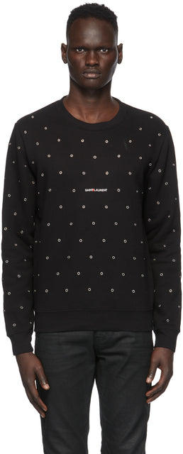 Saint Laurent Black Eyelet Sweatshirt - Sweat-shirt Saint Laurent Noir Noir - 세인트 라이 렌트 블랙 엘렛 스웨터