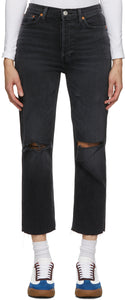 Re/Done Black Faded 70s Stove Pipe Jeans - Re / Done Black Faded 70s Poêle Tuyau - 다시 / 완료 블랙 퇴색 한 70 년대 스토브 파이프 청바지