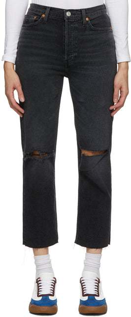 Re/Done Black Faded 70s Stove Pipe Jeans - Re / Done Black Faded 70s Poêle Tuyau - 다시 / 완료 블랙 퇴색 한 70 년대 스토브 파이프 청바지