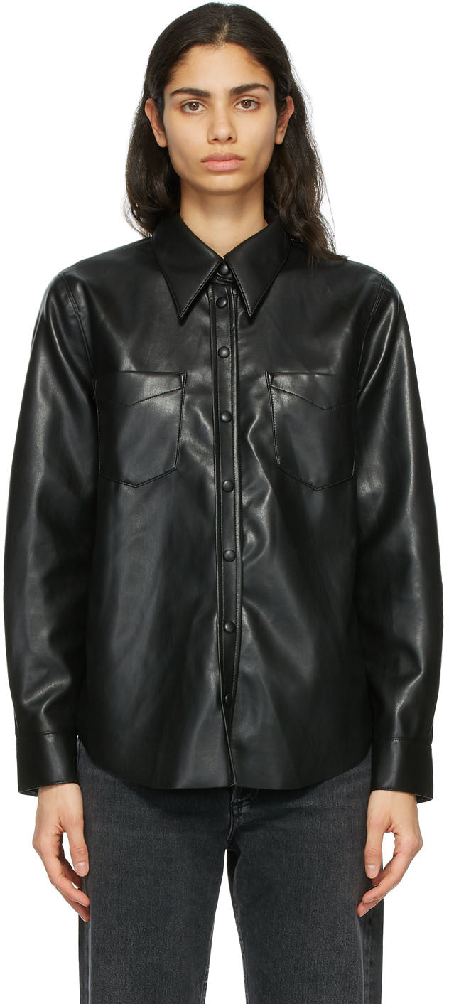 AGOLDE Black Faux Leather Paloma Shirt BlackSkinny