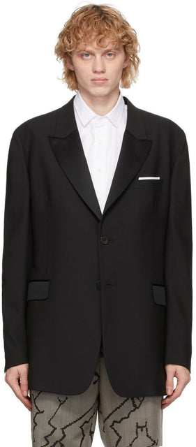 Neil Barrett Black Gabardine Tuxedo Blazer - Neil Barrett Black Gabardine Tuxedo Blazer - Neil Barrett Black Gabardine Tuxedo Blazer.
