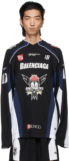 Balenciaga Black Hockey Long Sleeve T-Shirt - T-shirt à manches longues au hockey noir Balenciaga - Balenciaga 블랙 하키 긴 소매 티셔츠