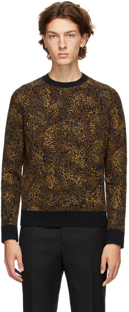 Saint Laurent Black Jacquard Leopard Crewneck Sweater - Saint Laurent Jacquard Black Jacquard Leopard Crewneck Pull - 세인트 라이든 블랙 자카드 레오파드 Crewneck 스웨터