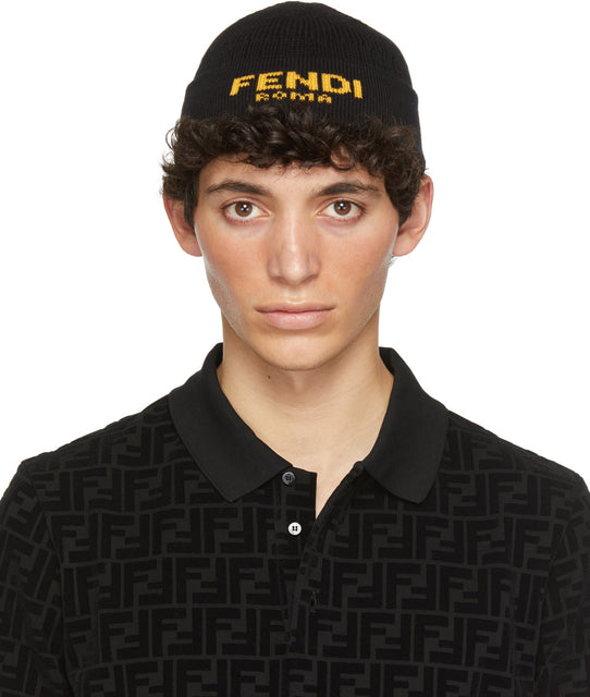 Fendi Black Jacquard Logo Beanie - Bonnet de logo Jacquard Black Fendi - 펜디 블랙 자카드 로고 비니