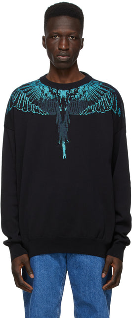 Marcelo Burlon County of Milan Black Jacquard Wings Sweater - Marcelo Burlon County of Milan Black Jacquard Wings Pull - Marcelo Burlon County of Milan Black Jacquard Wings 스웨터
