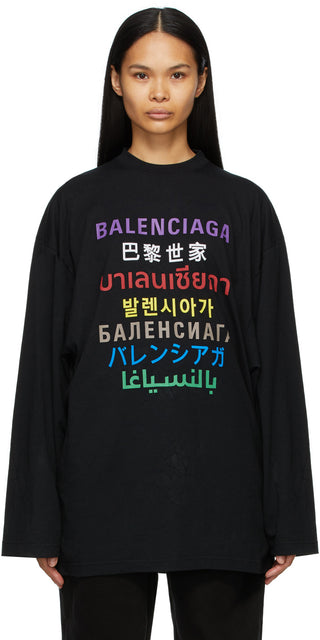 Balenciaga Black Languages Medium Fit T-Shirt - Balenciaga Noir T-shirt Moyen Fit T-shirt - Balenciaga 블랙 언어 매체 맞는 T 셔츠