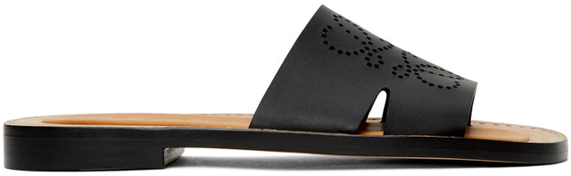 Loewe Black Leather Anagram Mules - Mulettes d'anagramme en cuir noir Loewe - Loewe 검은 가죽 아나그램 뮬룸