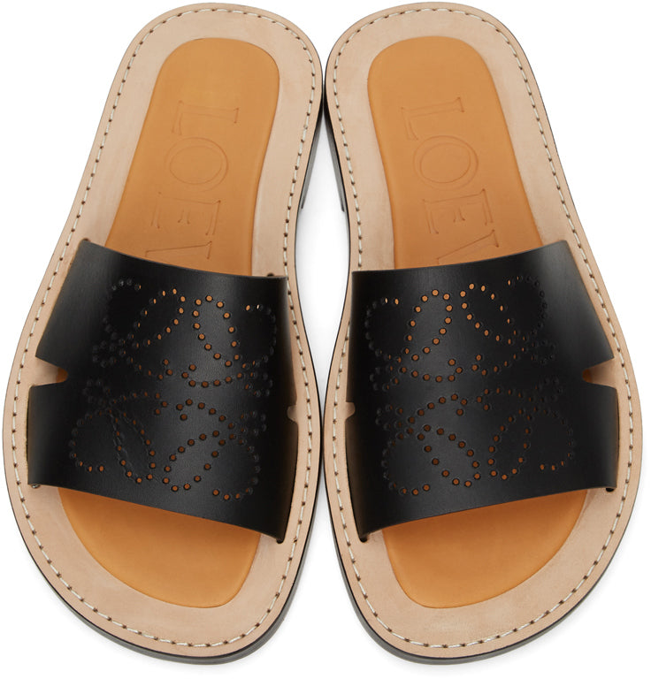 Loewe Black Leather Anagram Mules