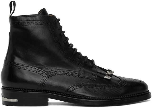 Toga Virilis Black Leather Fringed Boots - Bottes frangées en cuir noir Virilis Toga - Toga Virilis 블랙 가죽 Fringed 부츠