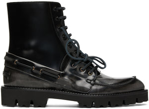 Maison Margiela Black Leather Lace-Up Boots - Bottes à lacets en cuir noir MAISON MARGIELA - Maison Margiela 블랙 가죽 레이스 업 부츠