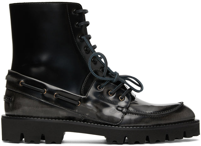 Maison Margiela Black Leather Lace-Up Boots - Bottes à lacets en cuir noir MAISON MARGIELA - Maison Margiela 블랙 가죽 레이스 업 부츠